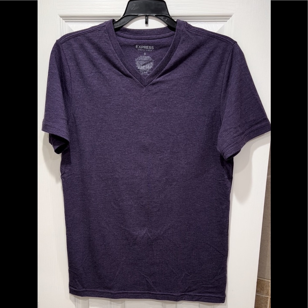 Express Purple Color Stretch V-Neck Short Sleeve Men’s Shirt, Small